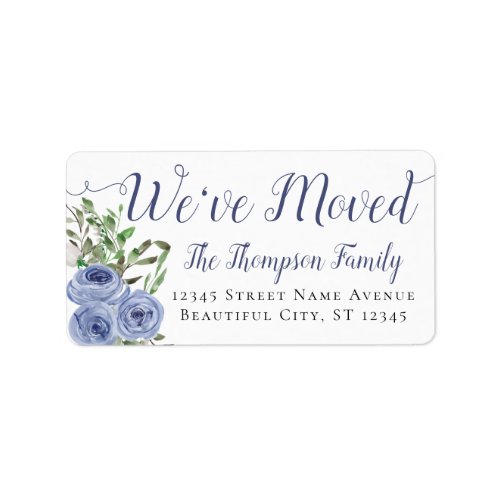 Floral Weve Moved New Address Dusty Blue Family Label