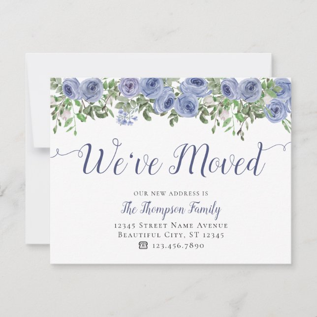 Floral We've Moved New Home Dusty Blue Moving Announcement (Front)