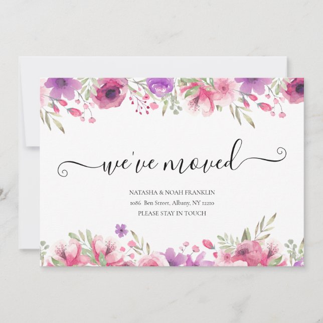 Floral We've Moved Script New Home Address (Front)