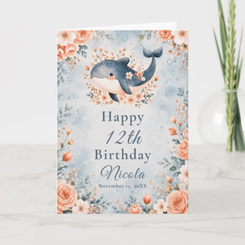 Floral Whale Birthday Card