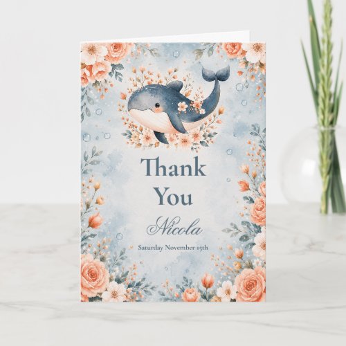 Floral Whale Birthday  Thank You Card