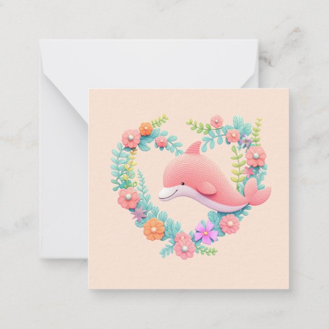 Floral Whale Heart Love Name Note Card (Back)