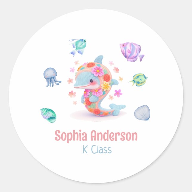Floral Whale Sea Theme Back To School Name Square Sticker (Front)