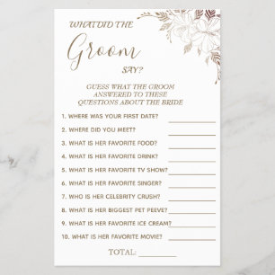 Floral What groom say Bridal shower game card Flye Flyer