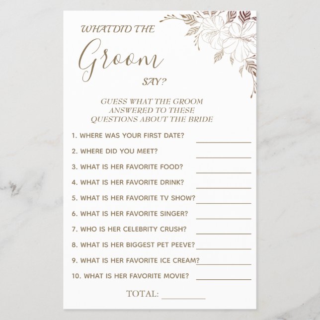 Floral What groom say Bridal shower game card Flye Flyer (Front)