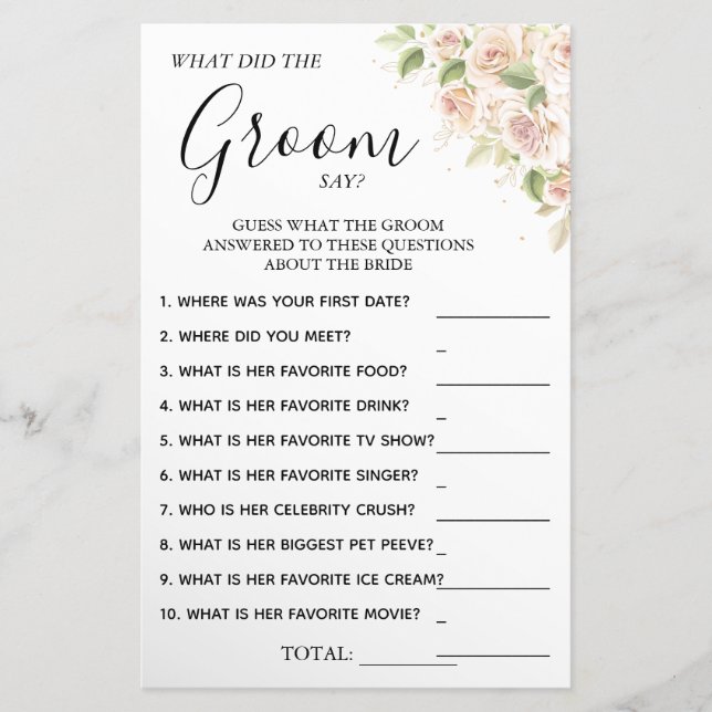 Floral What groom say Bridal shower game card  Flyer (Front)