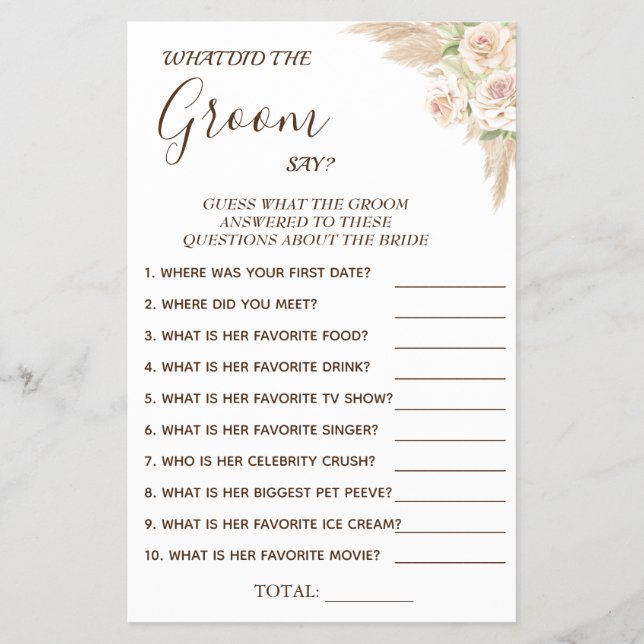 Floral What groom say Bridal shower game card Flyer (Front)