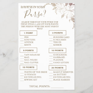 Floral What is in your purse Shower game card Flye Flyer
