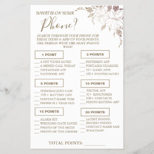 Floral What is on your phone Shower game card Flye Flyer