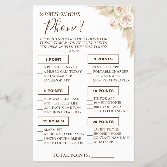 Floral What is on your phone Shower game card Flyer (Front)