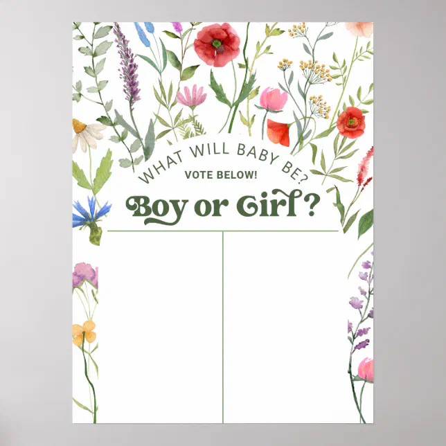 Floral What Will Baby Be Gender Prediction Sign | Zazzle