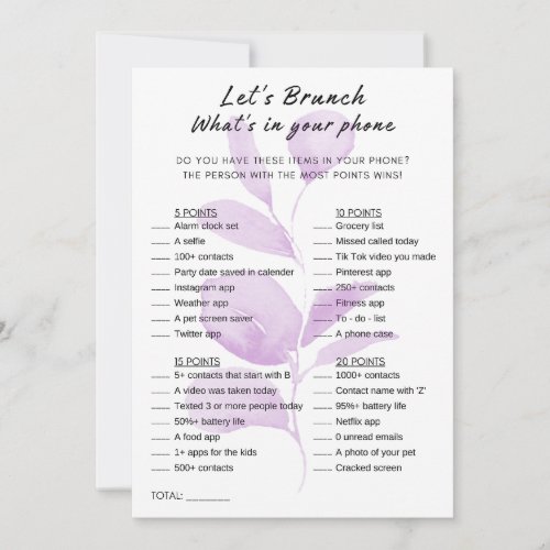 Floral Whats In Your Phone Brunch Party Game Invitation