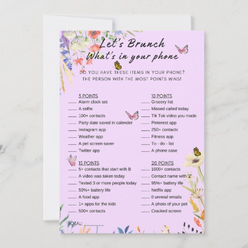 Floral Whats In Your Phone Brunch Party Game Invitation