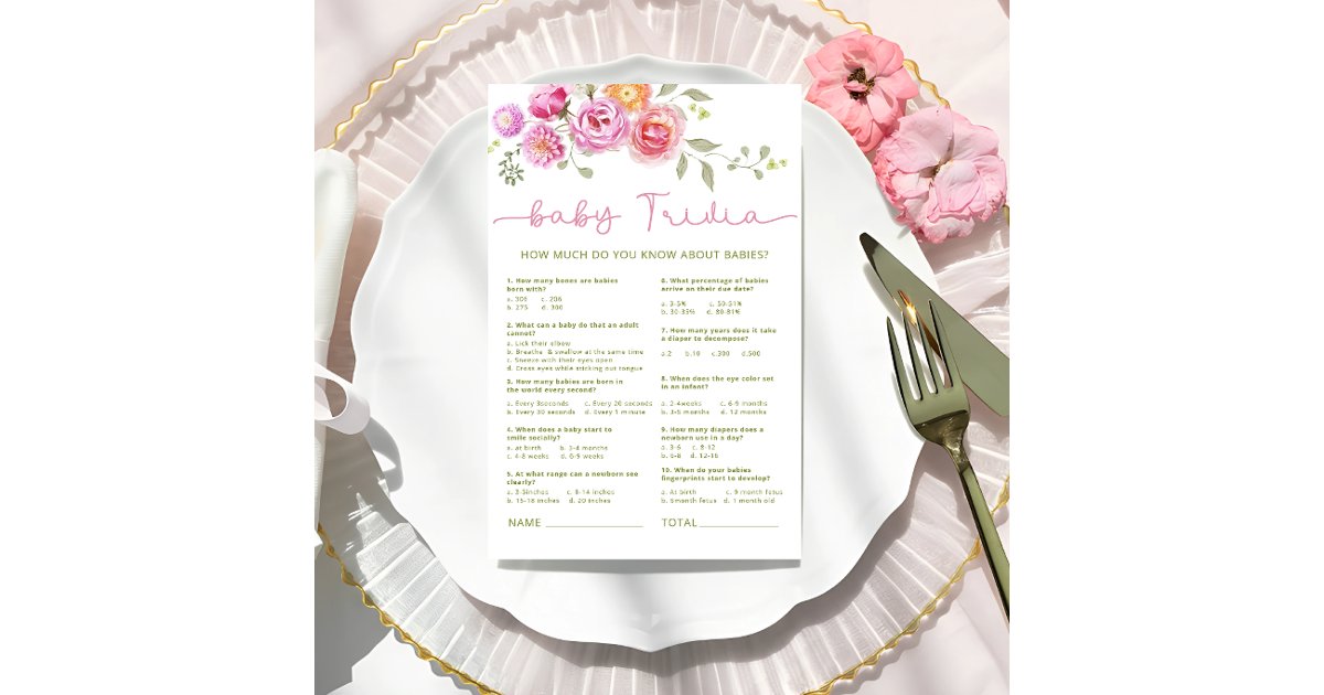 Floral Whats in Your Purse Baby Shower Game | Zazzle