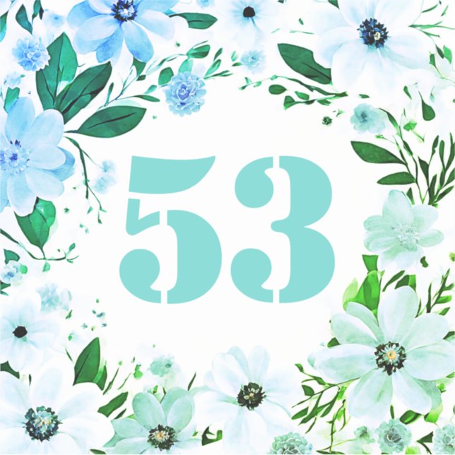 Floral Wheelie Bin Number Green Blue Flowers Sticker (Front)