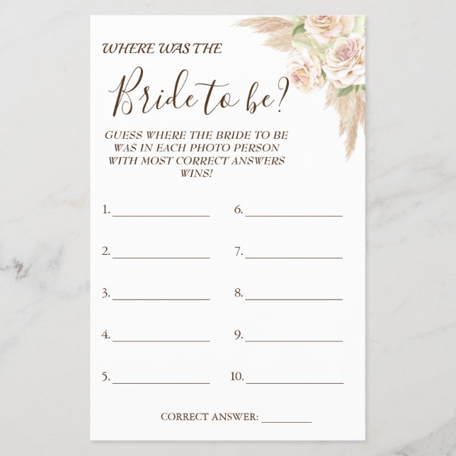 Floral Where was She Bridal shower game card Flyer (Front)