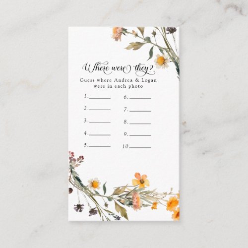 Floral Where Were They Bridal Shower Game Card