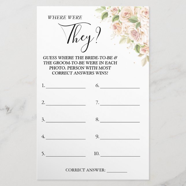 Floral Where were They Bridal shower game card Flyer (Front)