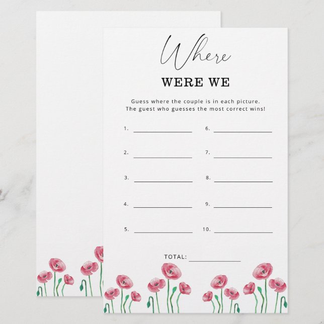 Floral Where were we bridal shower game (Front/Back)