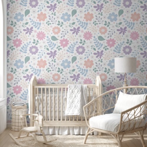 Floral whimsical cute kids pastel color wallpaper 