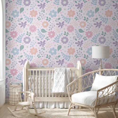 Floral whimsical cute kids pastel color wallpaper 