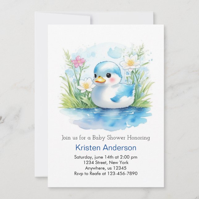Floral Whimsical Duck Boy Baby Shower Invitation (Front)