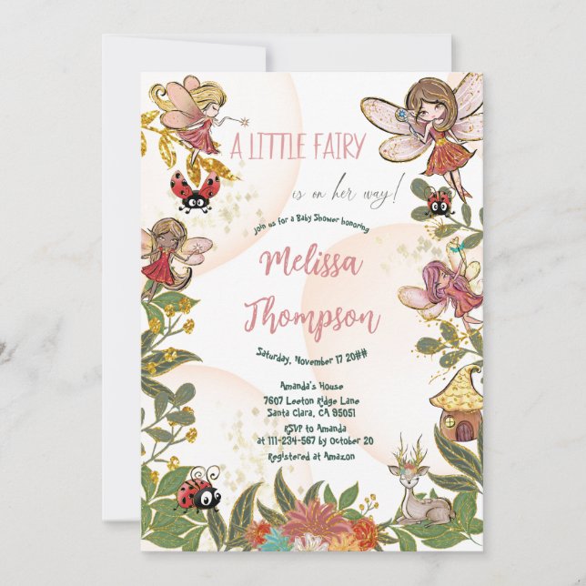 Floral Whimsical Enchanted Fairy Ladybug Deer Invitation (Front)