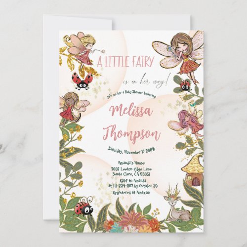 Floral Whimsical Enchanted Fairy Ladybug Deer Invitation