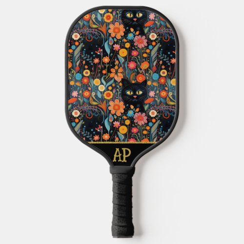 *~*  Floral Whimsical Quirky Cat AP68  PHOTO 1 Pickleball Paddle