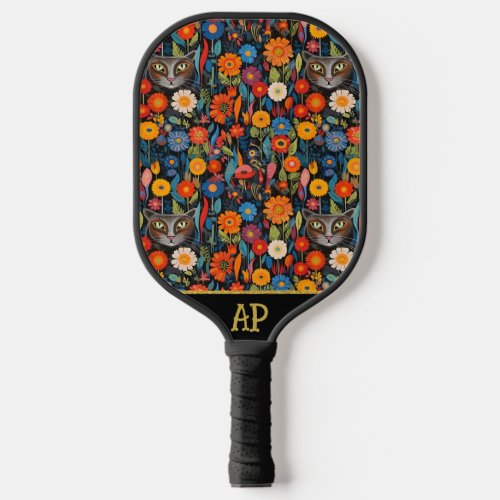 *~*  Floral Whimsical Quirky Cat AP68  PHOTO 6 Pickleball Paddle