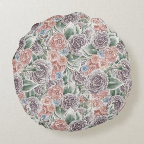 Floral Whimsy Coquette Print _ Soft feminine pinks Round Pillow