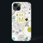 Floral Whimsy Pattern Monogram iPad Air Case<br><div class="desc">Customizable iPad case featuring white,  blue and chartreuse floral pattern chevron pattern and chartreuse tag and monogram. This is available in variety of colors and variety of cases and sleeves.</div>