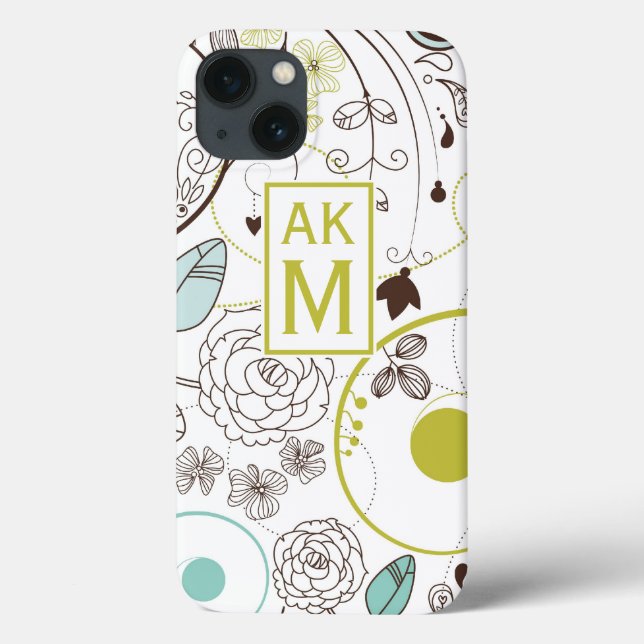Floral Whimsy Pattern Monogram iPad Air Case (Back)