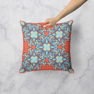 Floral Whirlwind in Coral Throw Pillow