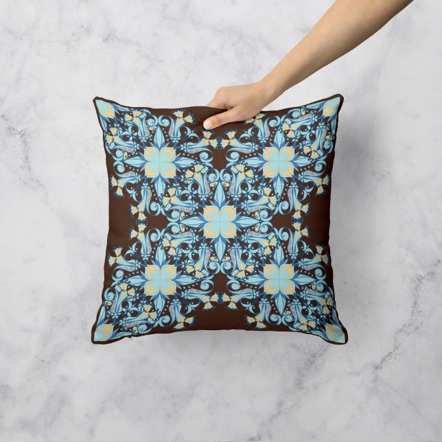 Floral Whirlwind in Mocha Throw Pillow (Creator Uploaded)
