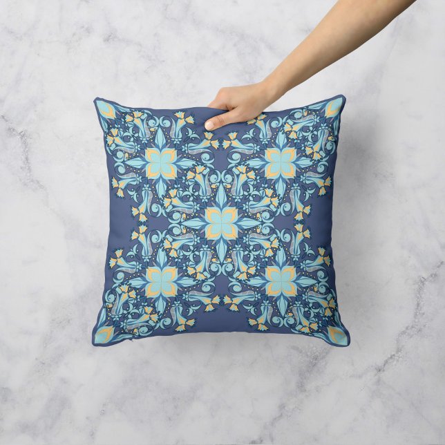 Floral Whirlwind in Navy Throw Pillow (Creator Uploaded)