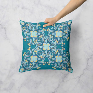 Floral Whirlwind in Teal Throw Pillow