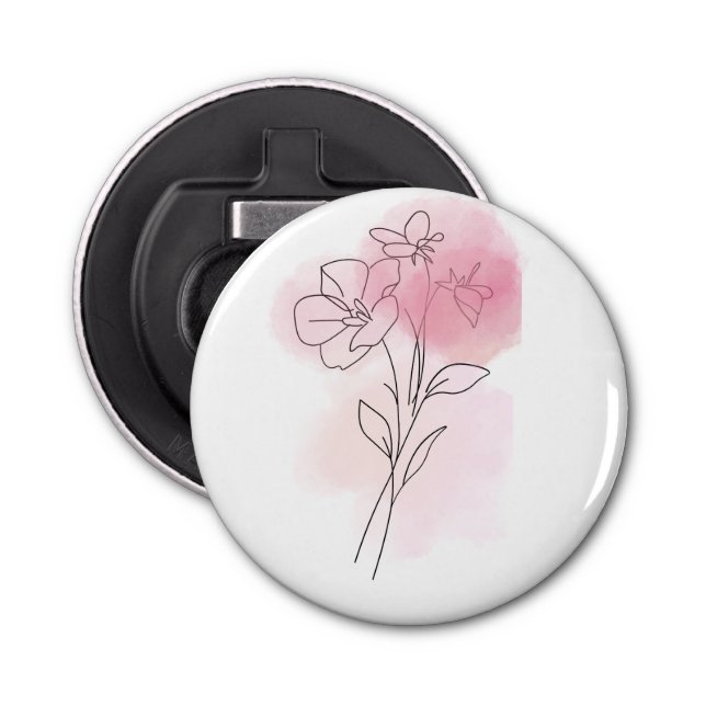 Floral Whisper – Minimalist Line Art Button Bottle Opener (Front)