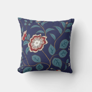Floral Whisper Navy Red Throw Pillow