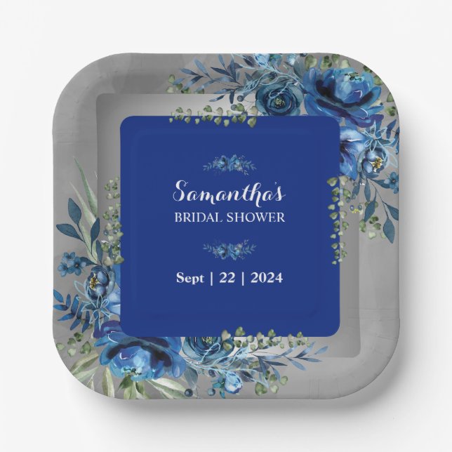 Floral Whispers: Silver-Touched Bridal Shower Paper Plates (Front)