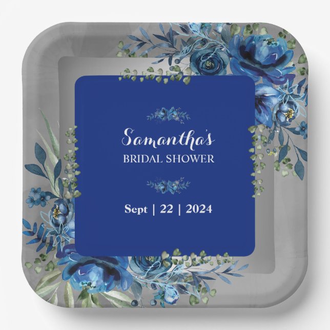 Floral Whispers: Silver-Touched Bridal Shower Paper Plates (Front)