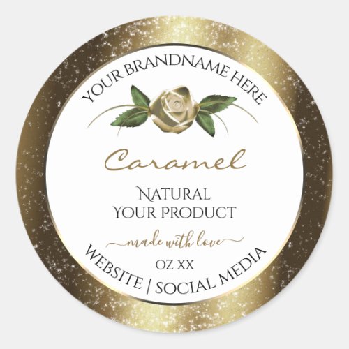 Floral White and Gold Brown Glitter Product Labels