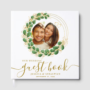 Floral White and Gold Custom Photo Wedding Guest Book