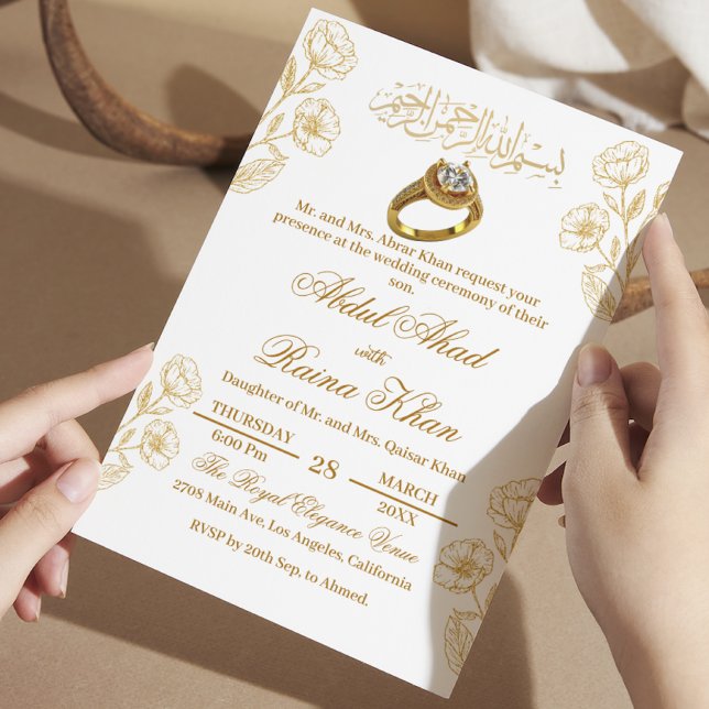 Floral White and Gold Muslim Islamic Engagement Invitation (Creator Uploaded)
