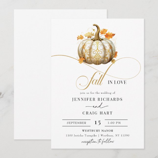Floral White and Gold | Pumpkin Fall Wedding Invitation (Front/Back)