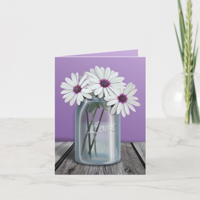 Floral White and Purple Daisy Mason Jar cards (Front)