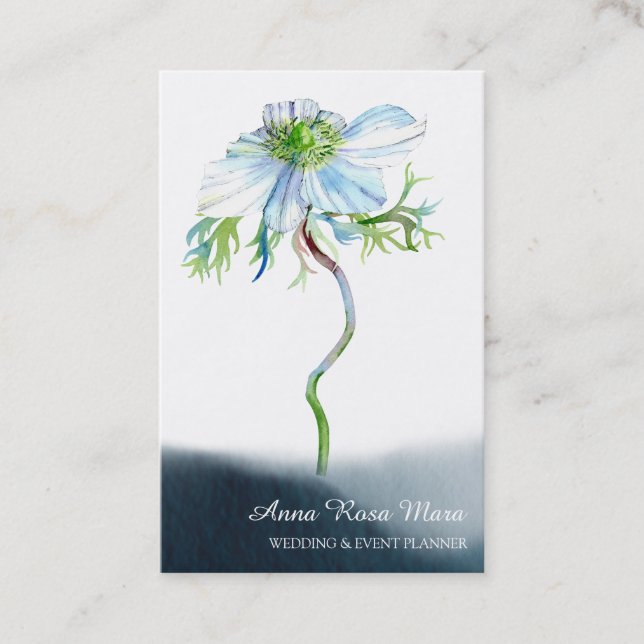 *~* Floral White Anemone Wedding Event Planner QR  Business Card (Front)