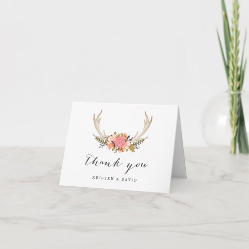 Floral White Antler Chic Boho Style Thank You