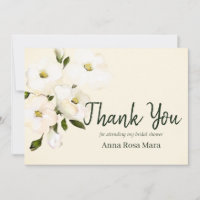 *~* Floral White Beach Rose Blush Bridal Shower Thank You Card