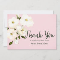 *~* Floral White Beach Rose Buds Bridal Shower Thank You Card